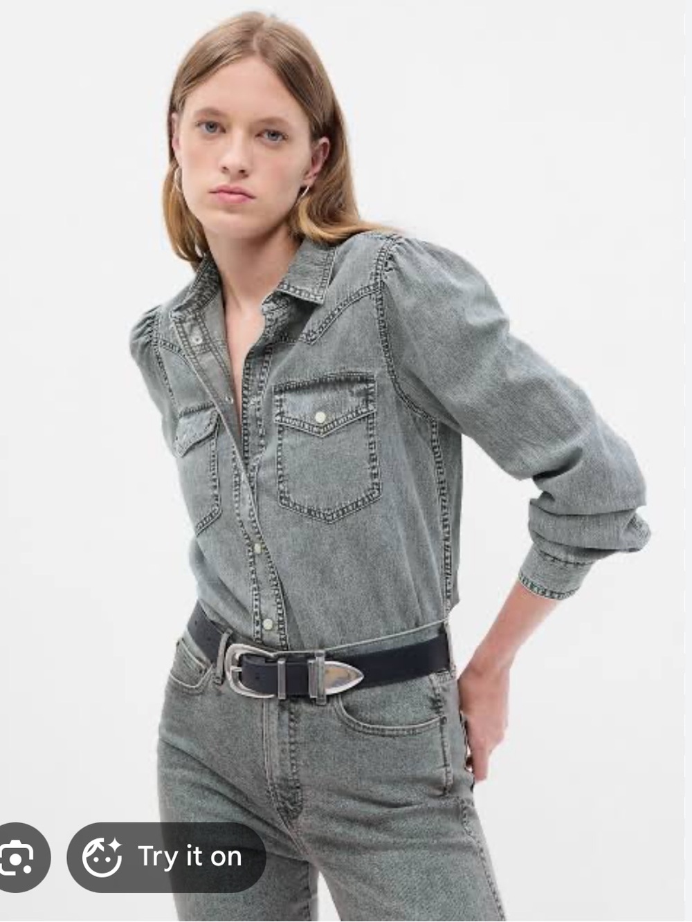 Denim Western Shirt in Grey